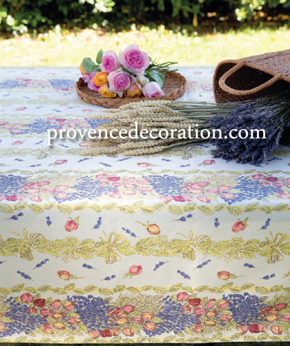 French Tablecloth coated or cotton (Lavender & roses. raw)